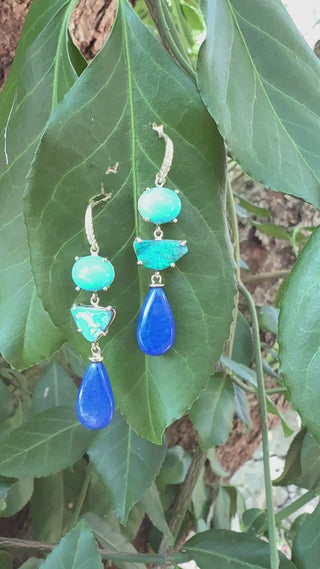 Turquoise, Boulder Opal and Lapis Three Stone Joyce Earrings