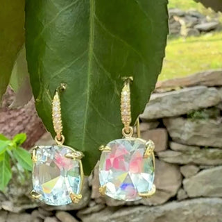 Cushion Cut Blue Topaz Whisper Earrings