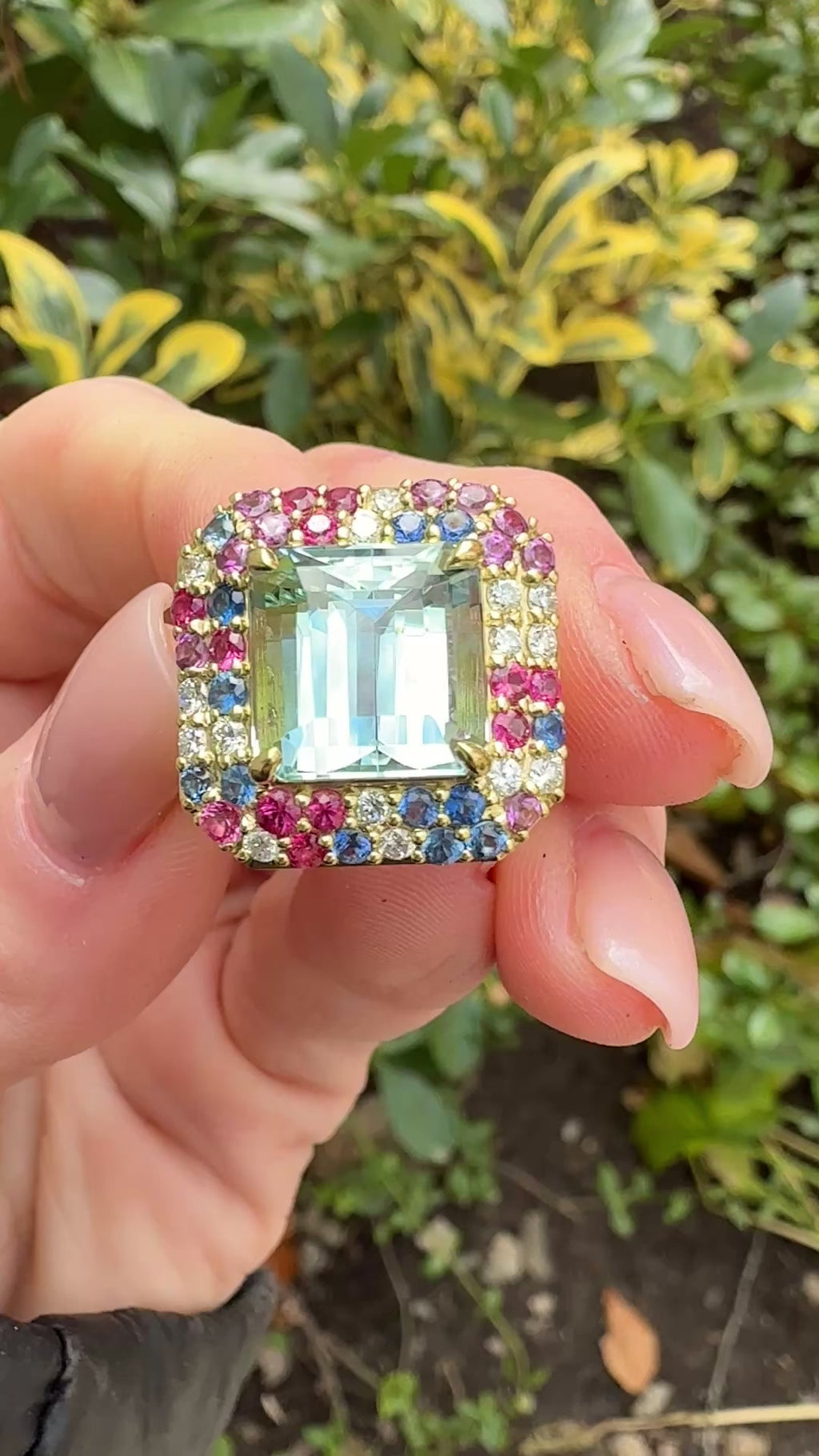 Emerald Cut Aquamarine Aurora Ring