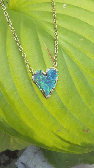 Heart Shaped Boulder Opal and Emerald Sprinkle Necklace