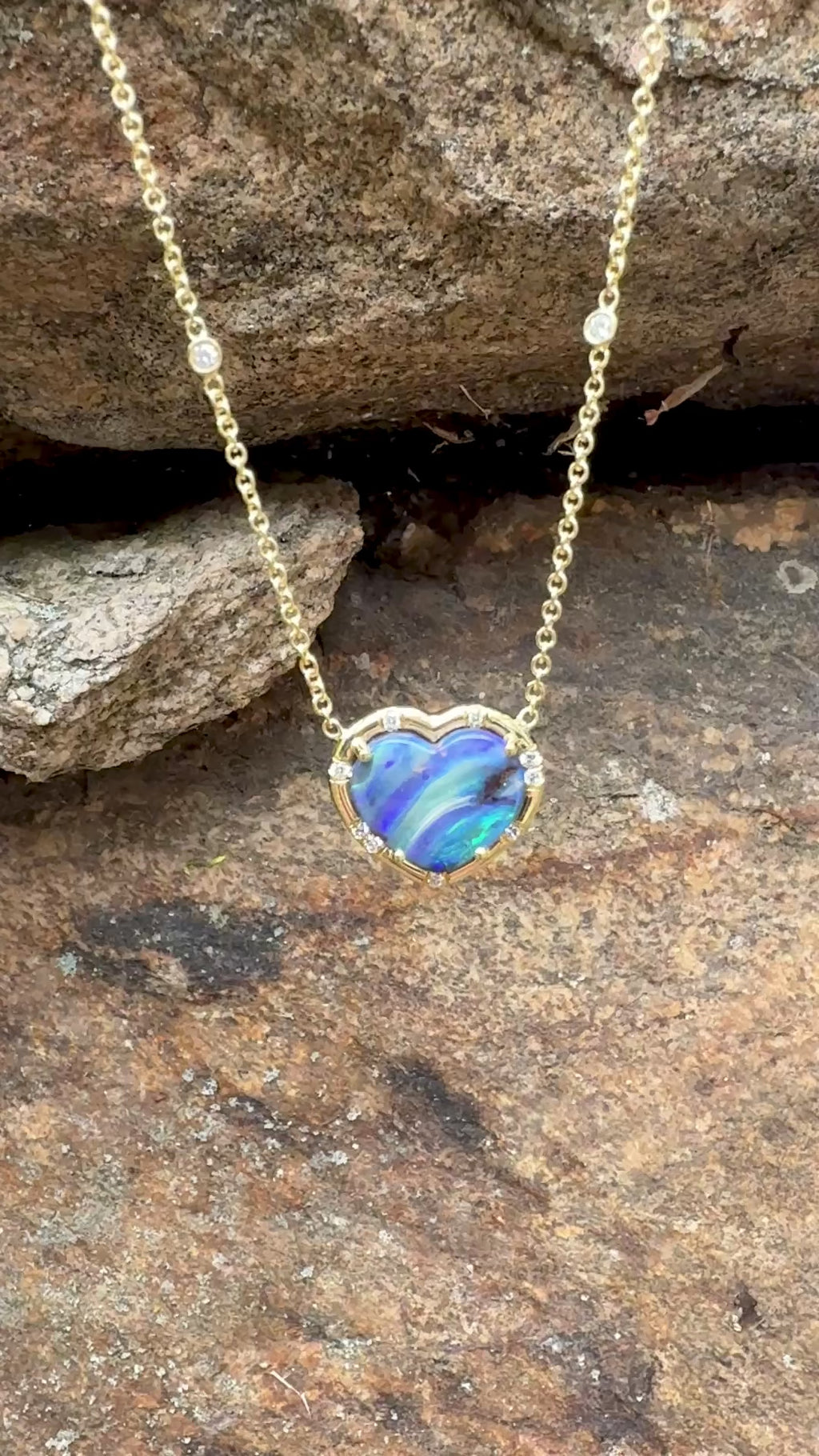 Heart Shaped Boulder Opal Sprinkle Necklace