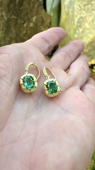 Cushion Cut Green Tourmaline Griffen Earrings