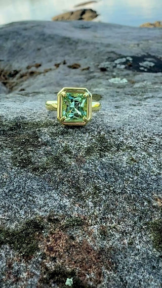 Emerald Cut Green Tourmaline Kindle Ring