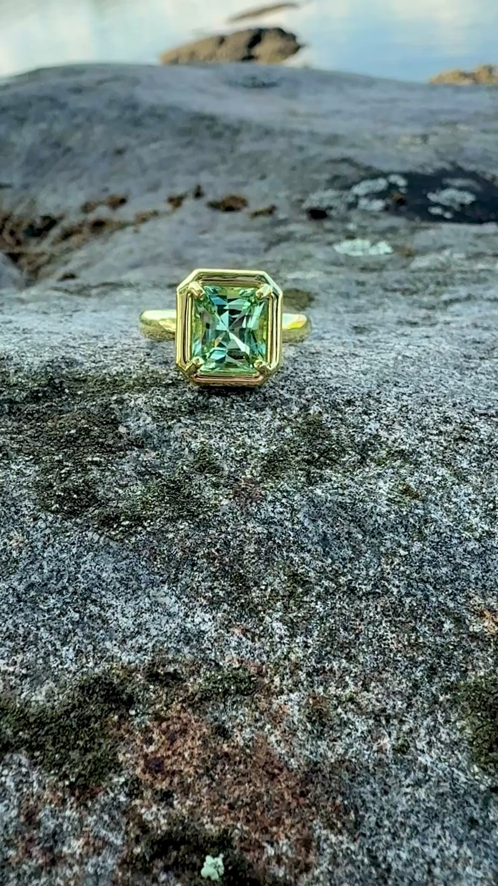 Emerald Cut Green Tourmaline Kindle Ring