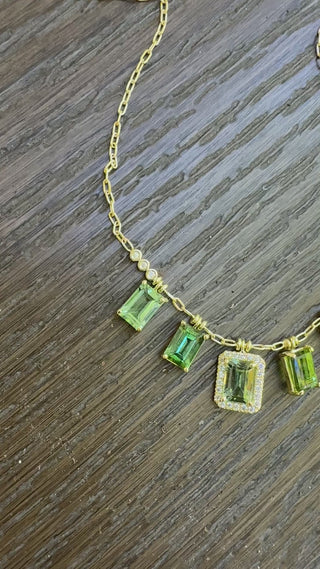 Emerald Cut Green Tourmaline Fringe Necklace