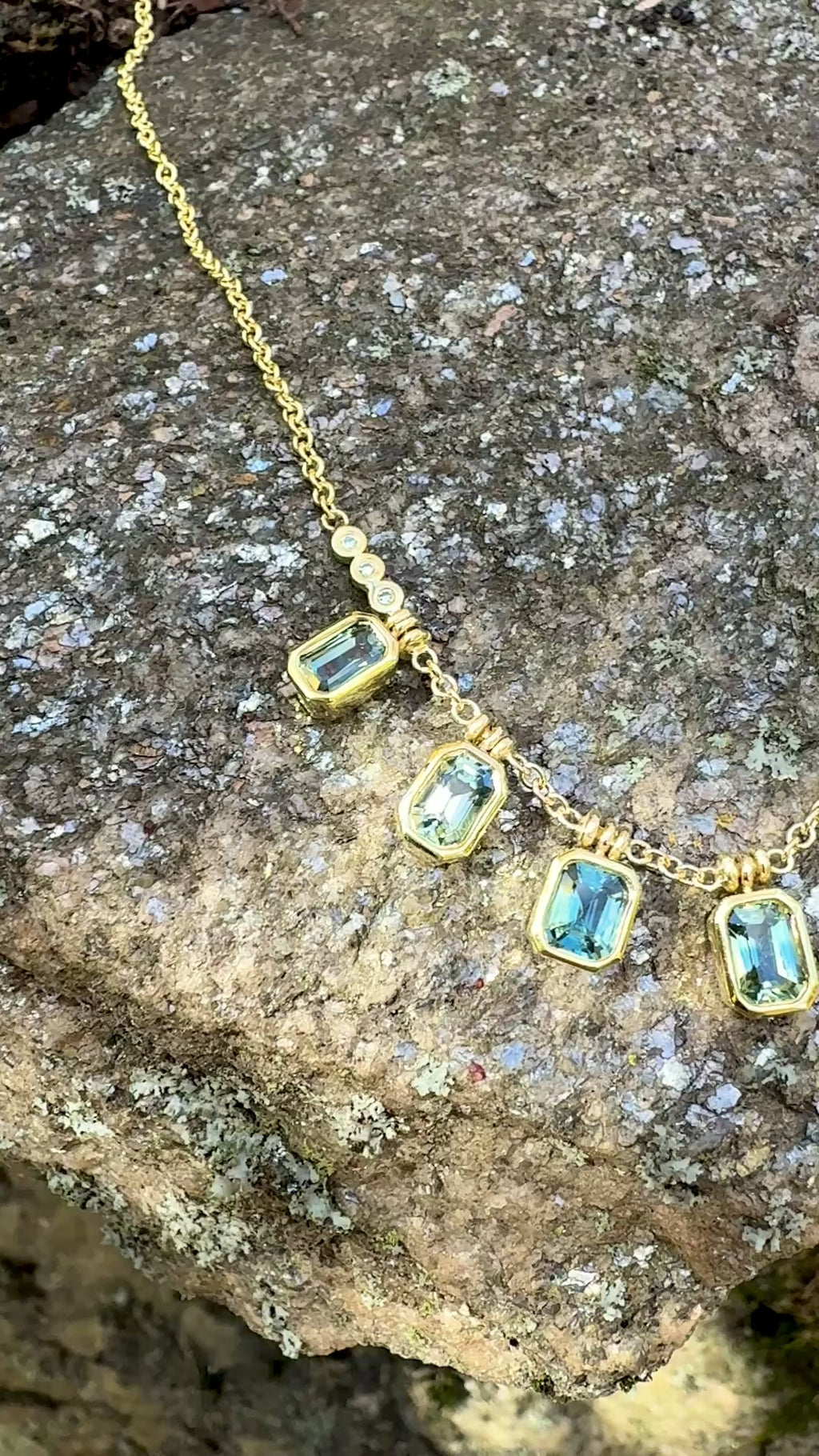 Emerald Cut Montana Sapphire Fringe Necklace