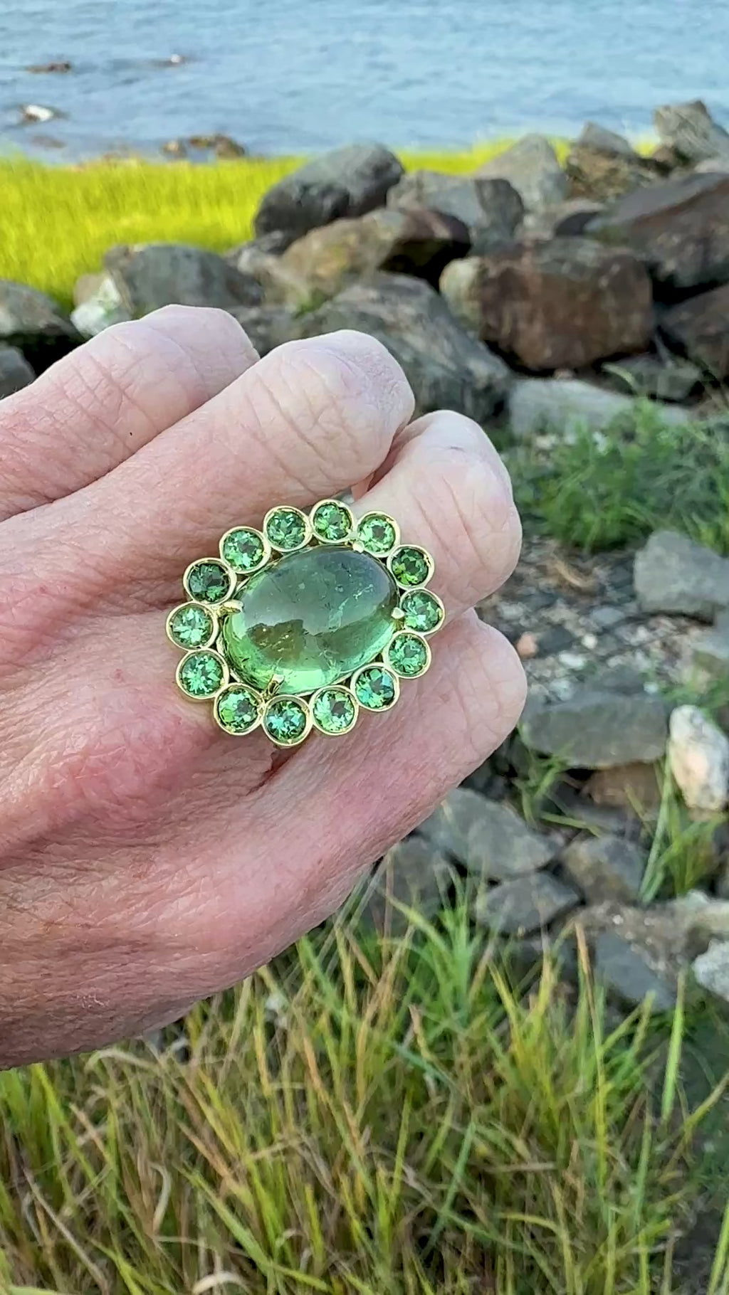 Cabochon Green Tourmaline Blossom Ring
