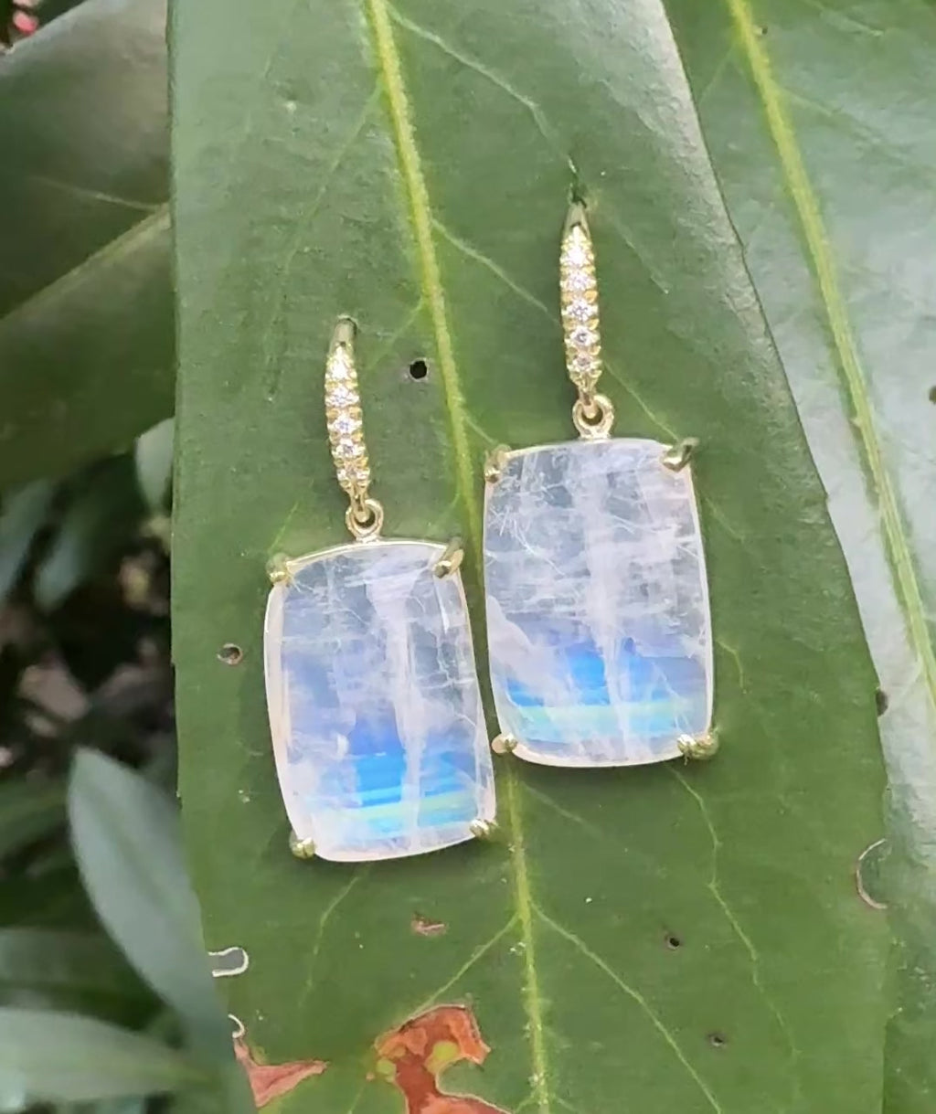 Cushion Shape Rainbow Moonstone Joyce Earrings