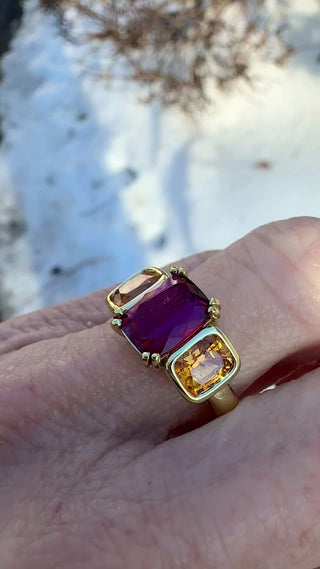 Cushion Cut Pink Tourmaline and Mandarin Garnet Triad Ring