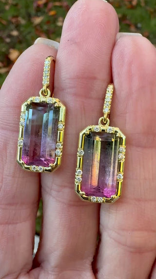 Emerald Cut Watermelon Tourmaline Sprinkle Earrings
