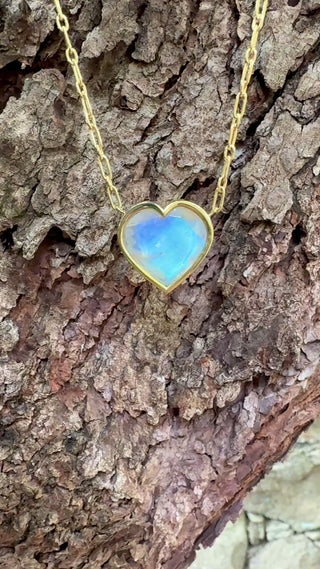Heart Shaped Rainbow Moonstone Bea Necklace