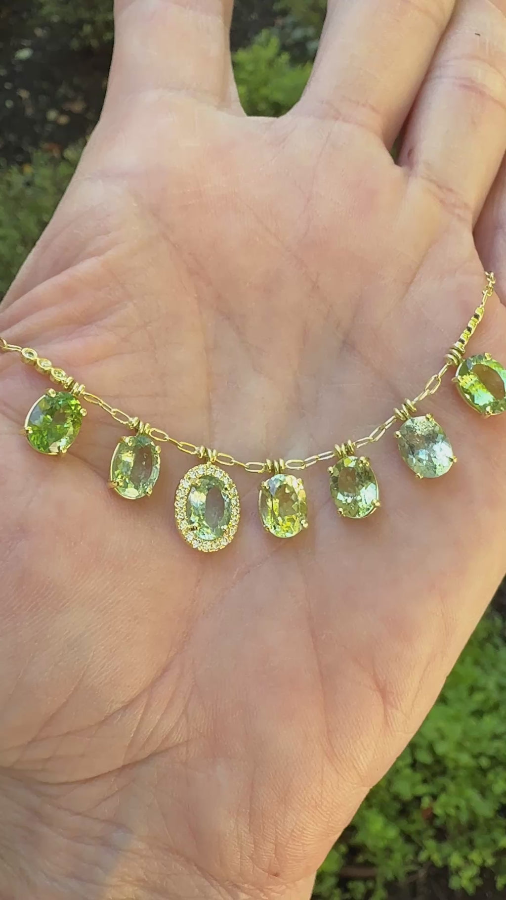Oval Green Tourmaline Fringe Necklace