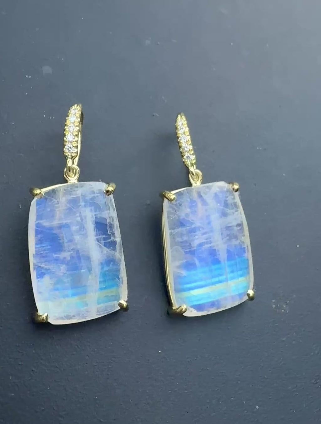 Cushion Shape Rainbow Moonstone Joyce Earrings