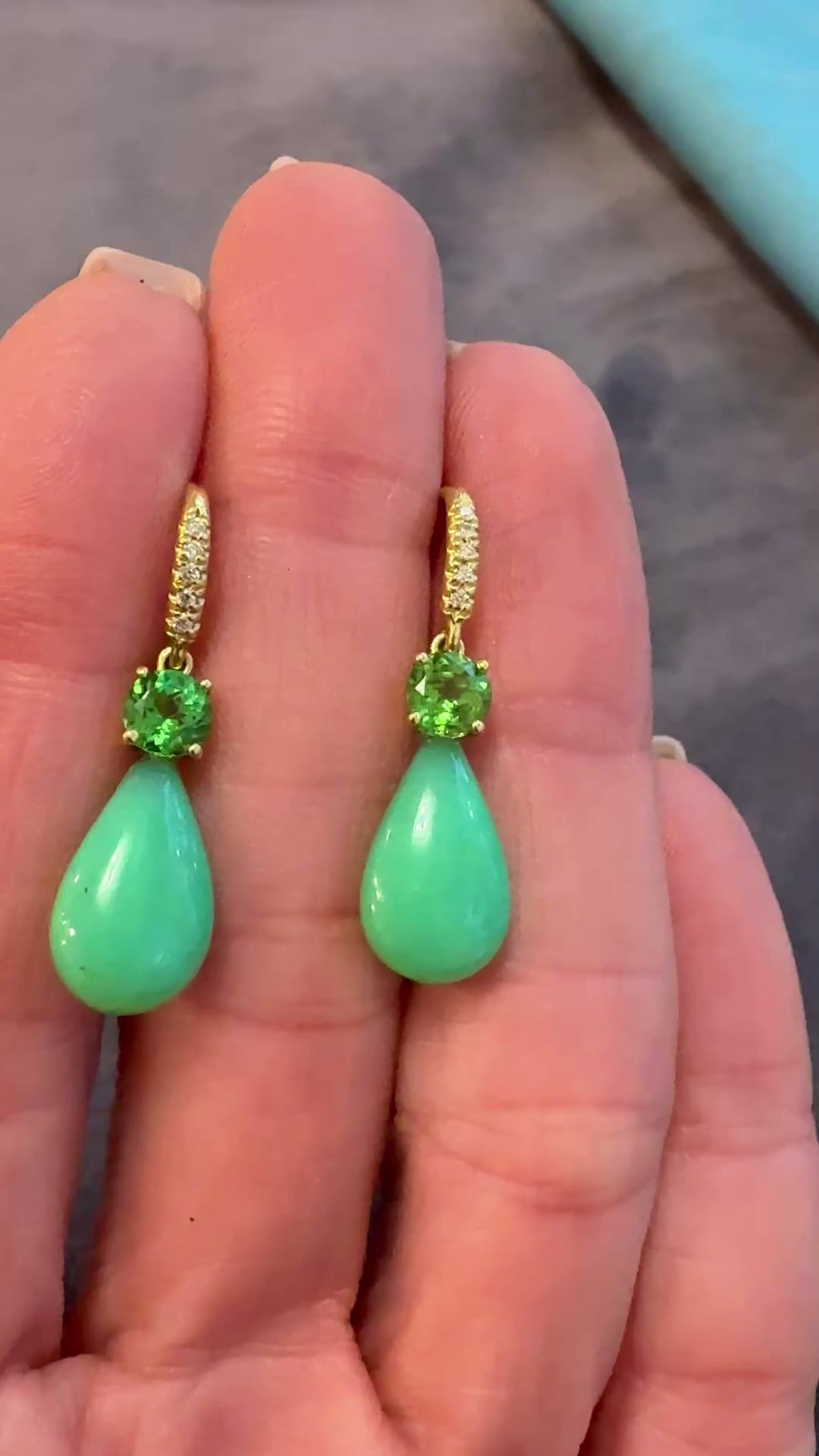 Round Tsavorite and Chrysoprase Briolette Joyce Earrings