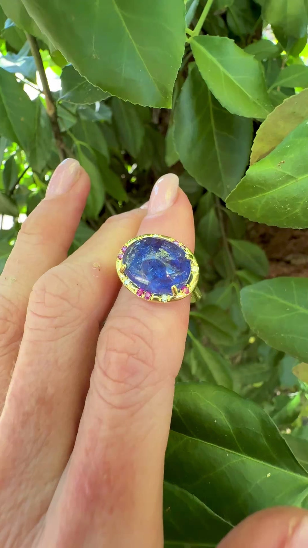 Cabochon Tanzanite and Pink Sapphire Sprinkle Ring