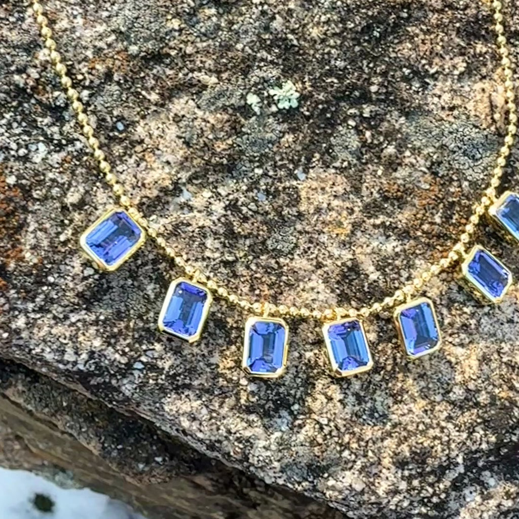 Emerald Cut Tanzanite Bali Necklace