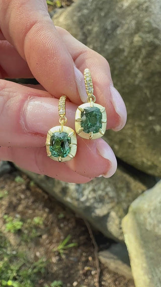 Cushion Cut Green Tourmaline Griffen Earrings