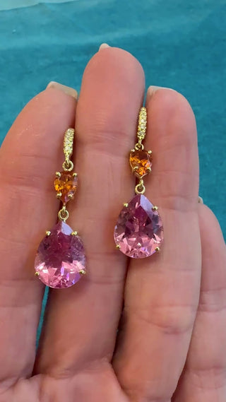 Pear Shaped Mandarin Garnet and Pink Tourmaline Joyce Earrings