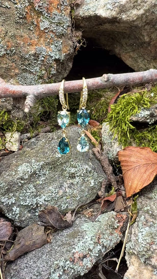 Pear Shaped London Blue Topaz and Aquamarine Hi-Lo Joyce Earrings