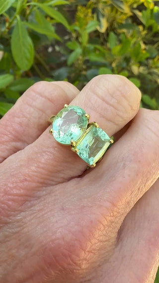 Oval and Cushion Cut Emerald Duet Ring
