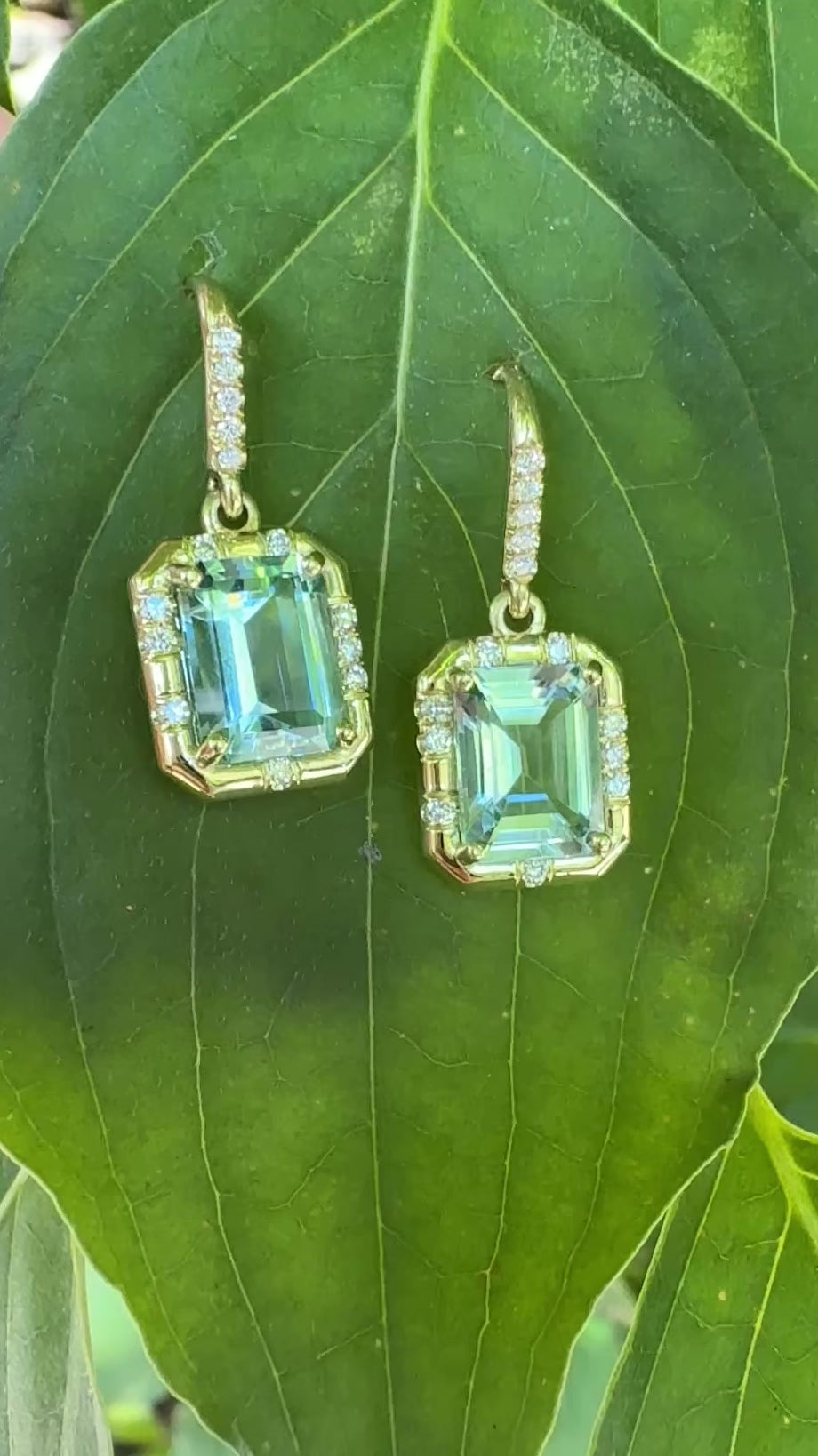 Emerald Cut Aquamarine Sprinkle Earrings