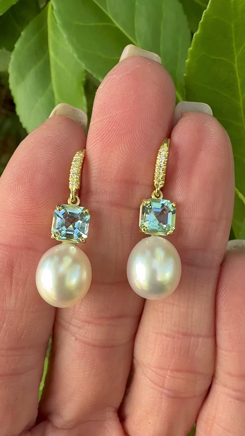 Asscher Cut Aquamarine and Freshwater Pearl Joyce Earrings
