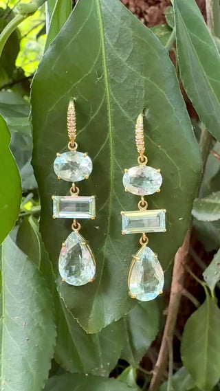 Multishaped Aquamarine Three Stone Joyce Earrings