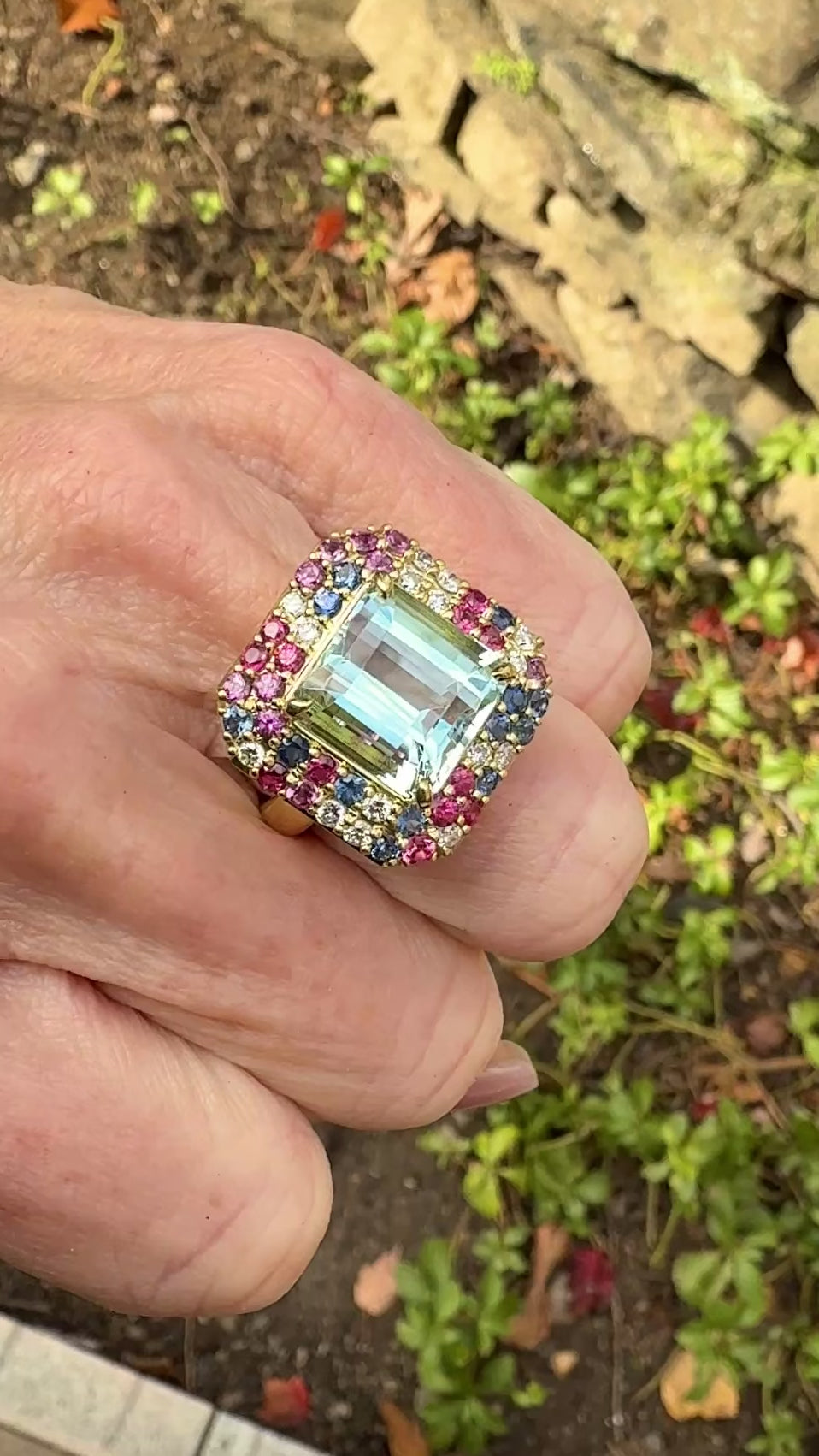 Emerald Cut Aquamarine Aurora Ring