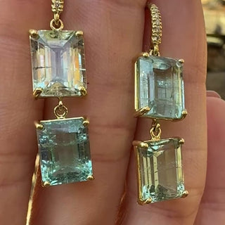 Emerald Cut AquamarineTwo Stone Joyce Earrings