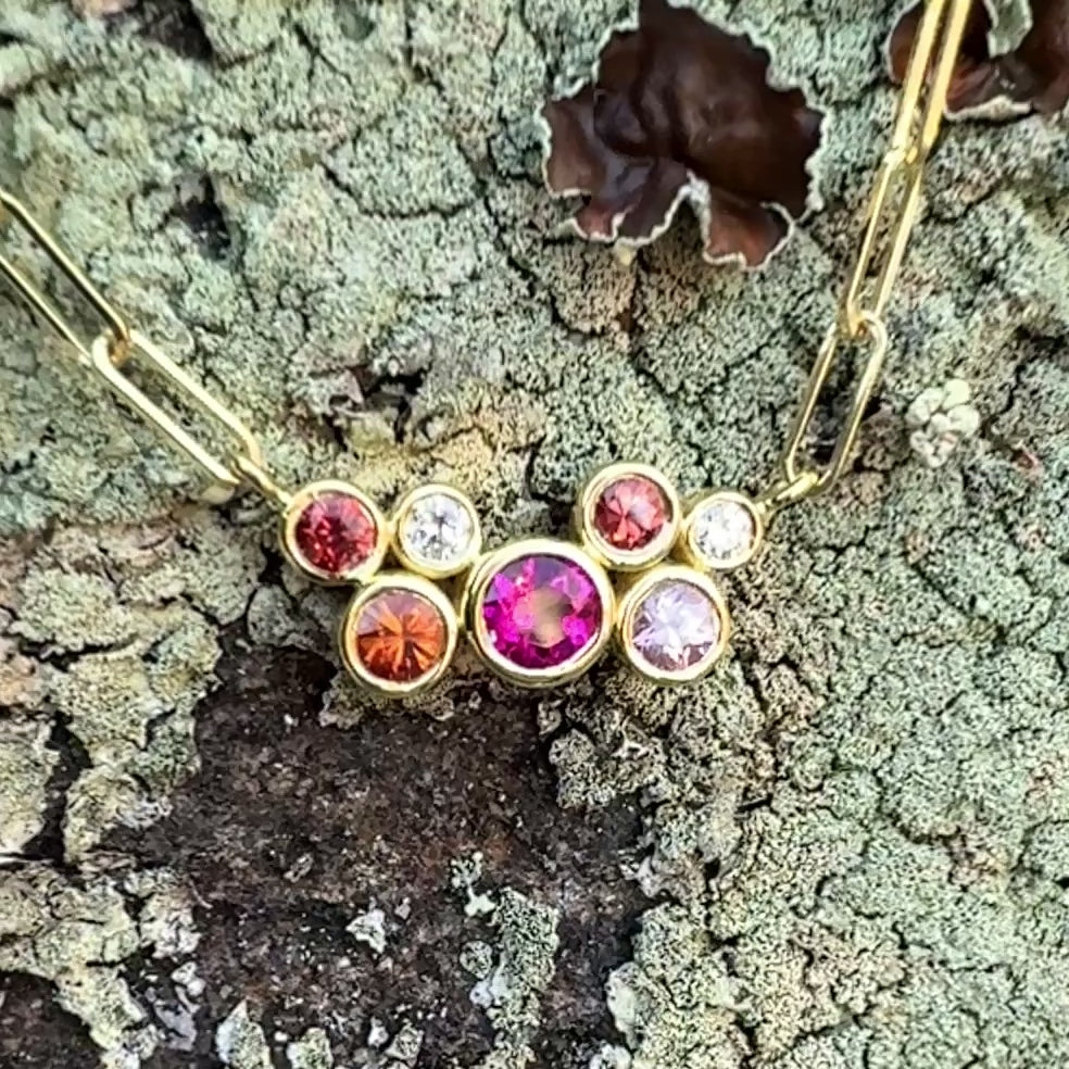 Orange Sapphire and Pink Tourmaline Bubble Bea Necklace