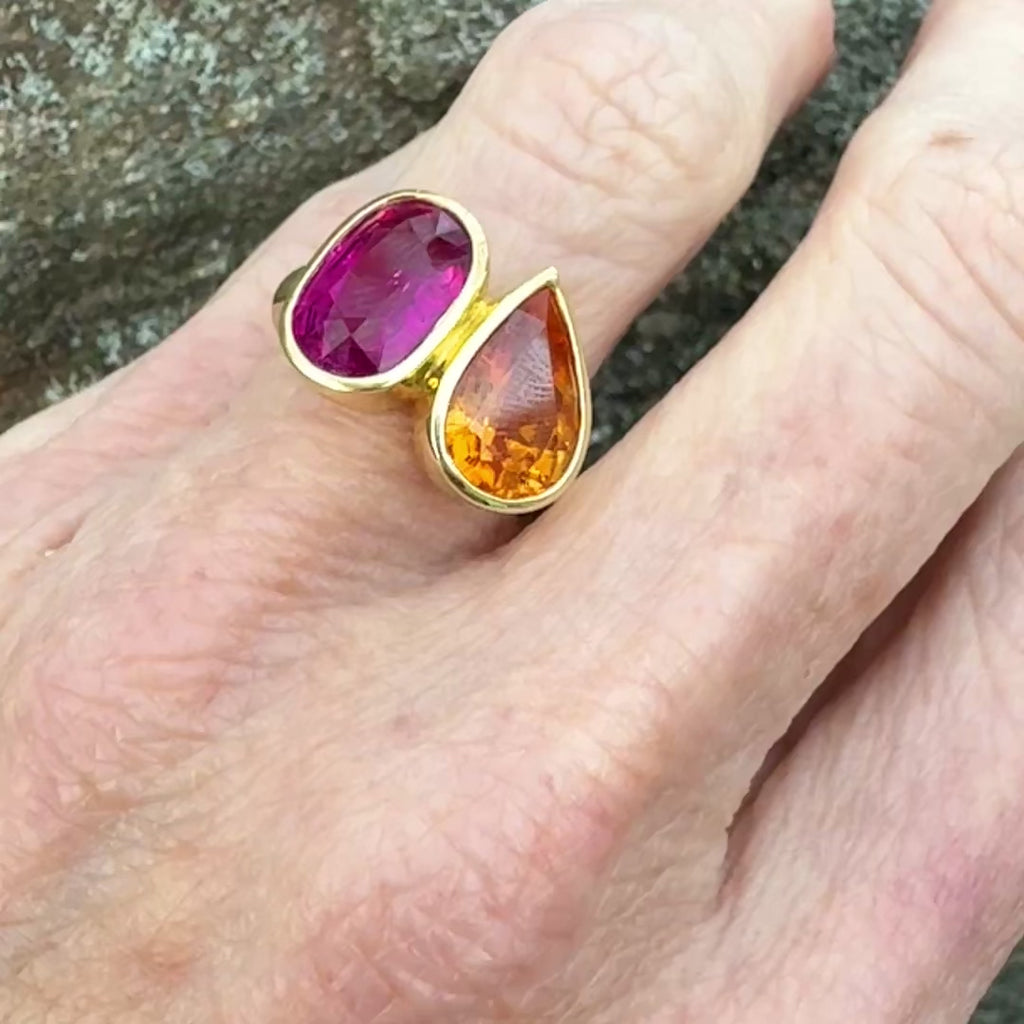 Pink Tourmaline and Spessartite Garnet Duet Ring