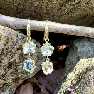 Mirror Cut Geometric Aquamarine Two Stone Joyce Earrings