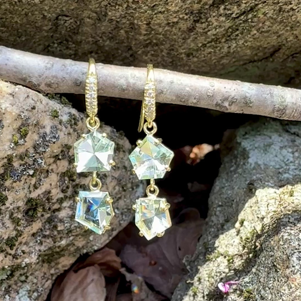 Mirror Cut Geometric Aquamarine Two Stone Joyce Earrings