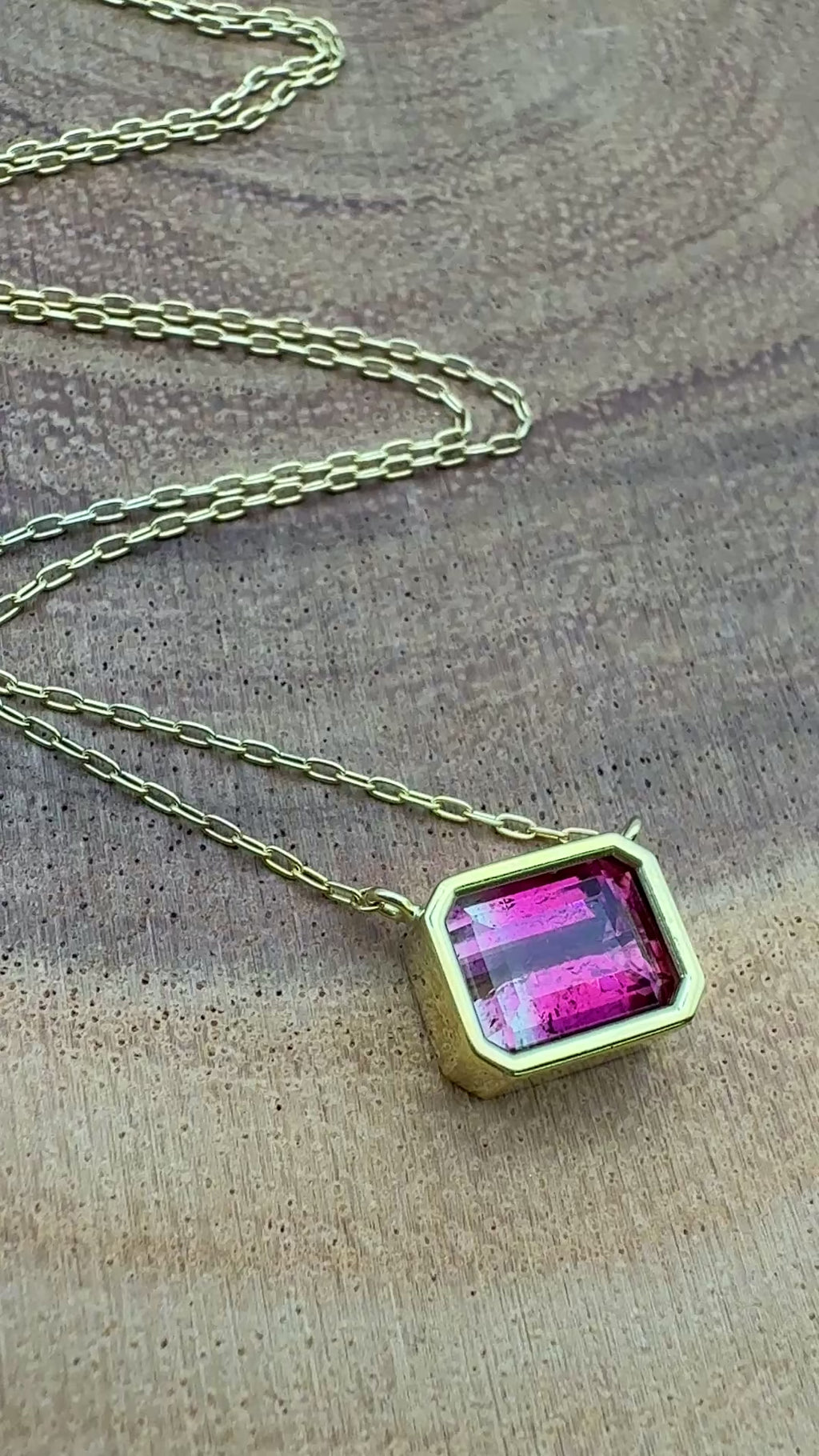 Emerald Cut Bicolor Tourmaline Small Bea Neckalce
