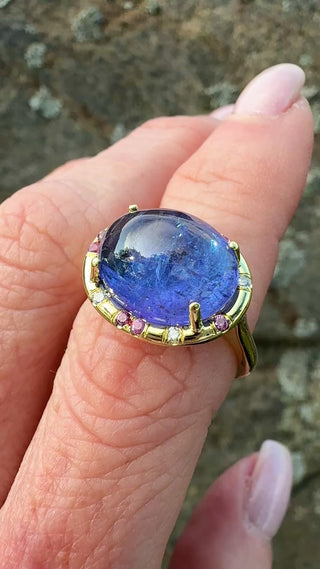 Cabochon Tanzanite and Pink Sapphire Sprinkle RIng