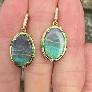 Oval Boulder Opal and Tsavorite Sprinkle Earrings