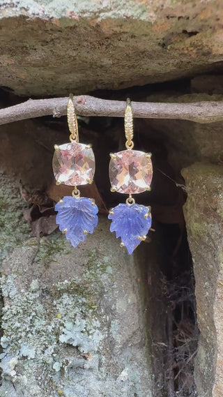 Morganite and Carved Tanzanite Leaf Joyce Earrings