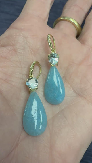 Pear Shaped Aquamarine and Blue Quartz Briolette Joyce Earrings