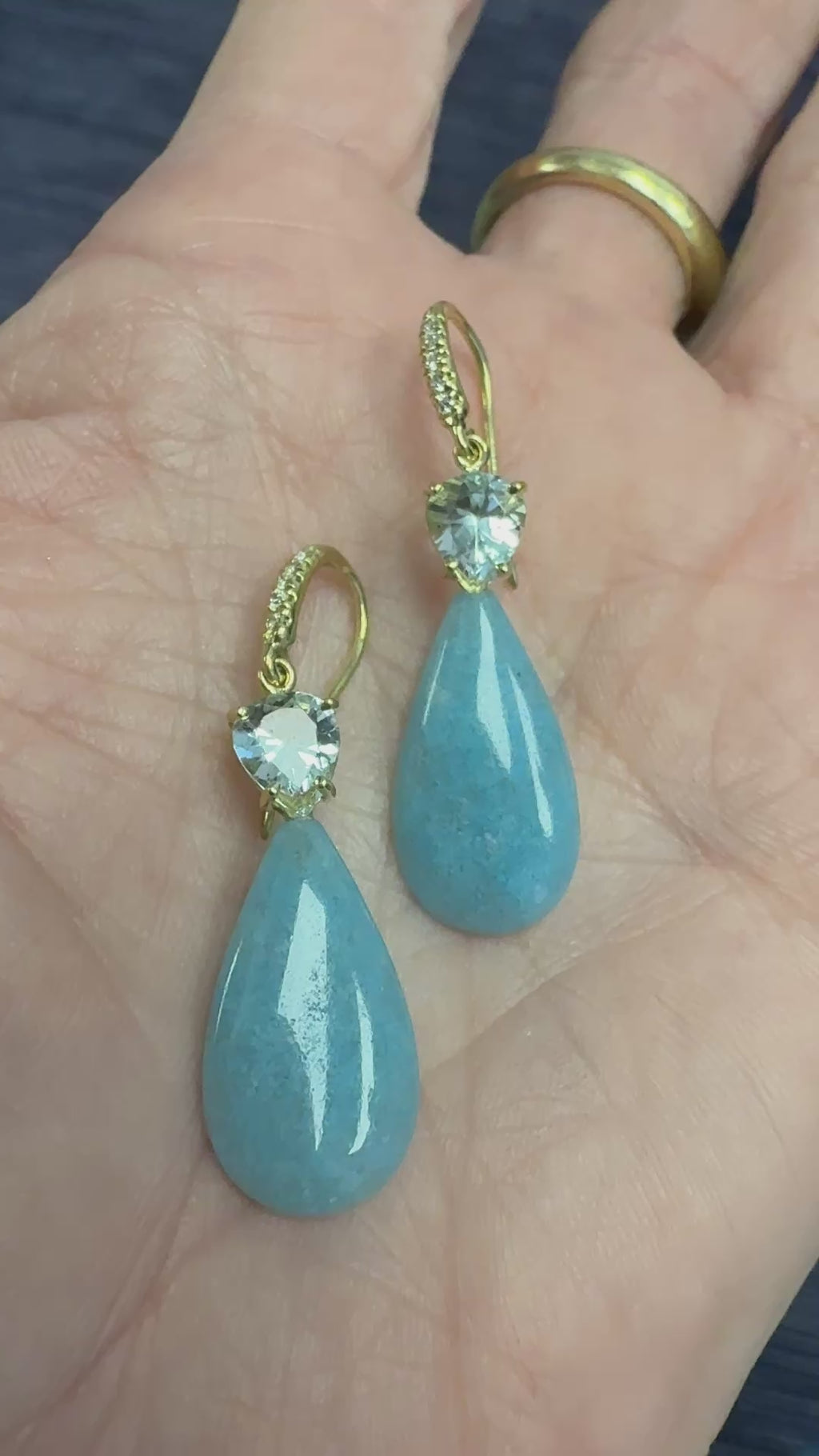 Pear Shaped Aquamarine and Blue Quartz Briolette Joyce Earrings