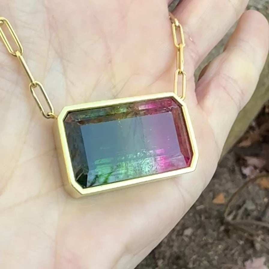 Large Watermelon Tourmaline Bea Necklace