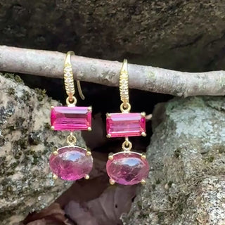 Emerald Cut and Oval Cabochon Pink Tourmaline Joyce Earrings