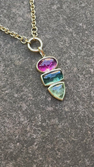 Pink and Green Tourmaline Cabochon Tourmaline Pendant