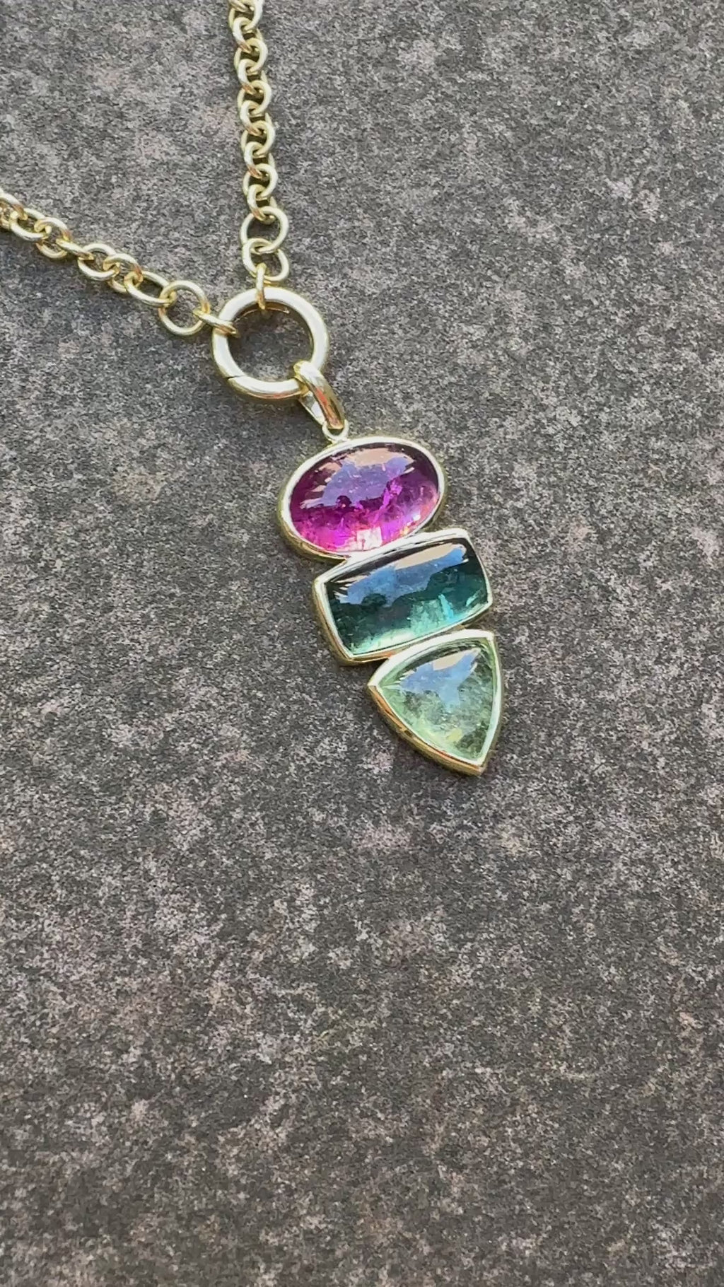 Pink and Green Tourmaline Cabochon Tourmaline Pendant