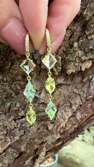 Mirror Cut Tri-Colored Beryl Three Stone Joyce Earrings