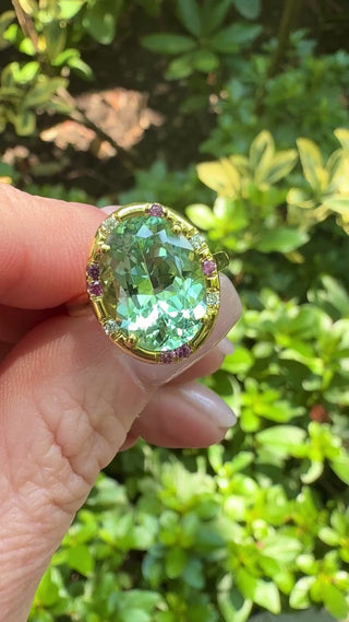 Oval Green Tourmaline and Pink Sapphire Sprinkle Ring