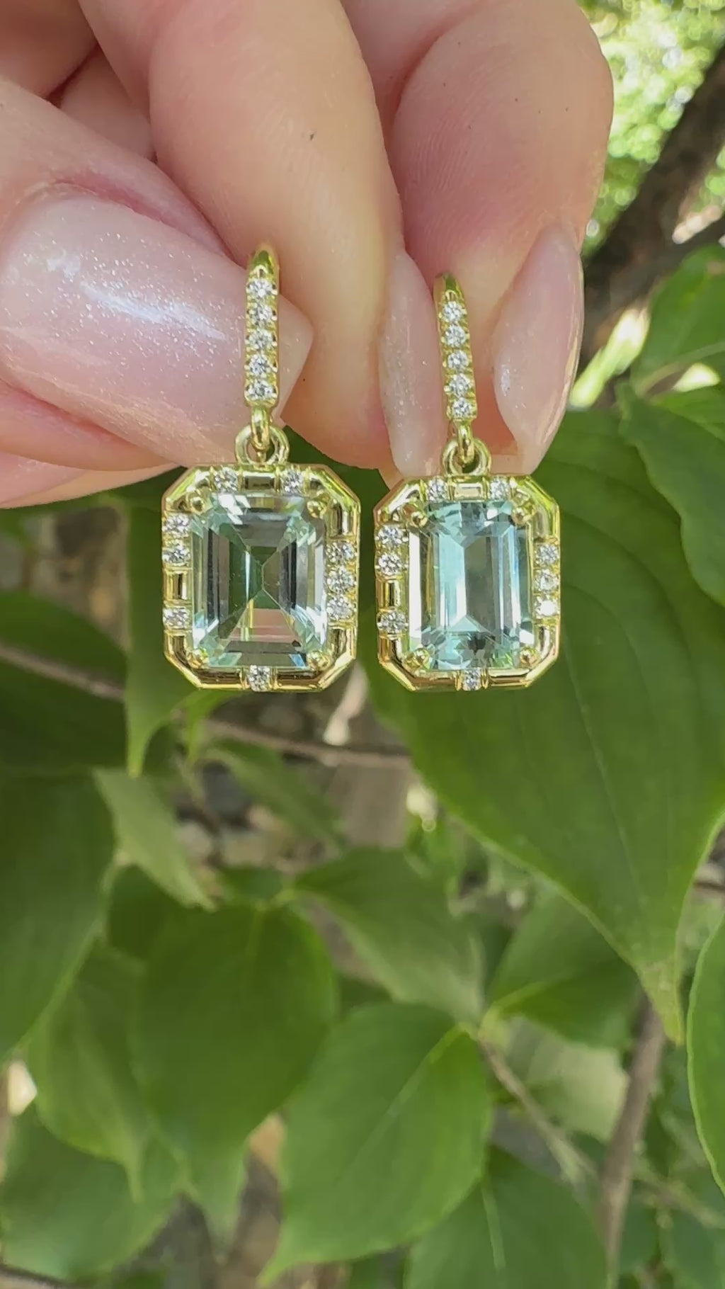 Emerald Cut Aquamarine Sprinkle Earrings
