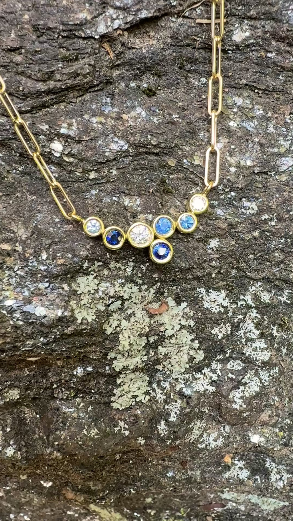 Blue Sapphire and Diamond Bubble Bea Necklace