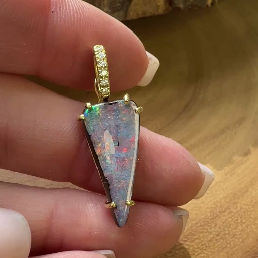 Triangular Shaped Boulder Opal Starlet Pendant