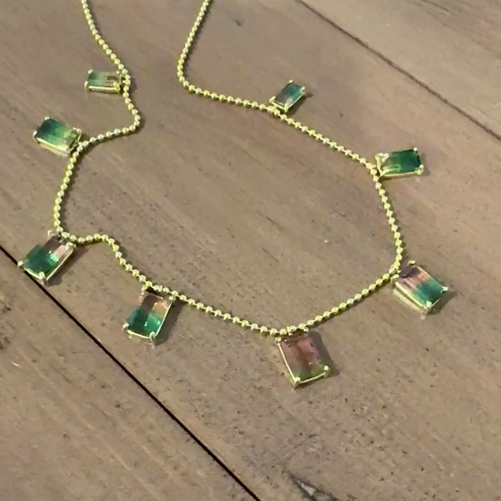 Emerald Cut Tourmaline Dispersed Bali Necklace