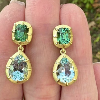 Green Tourmaline and Aquamarine Griffen Earrings